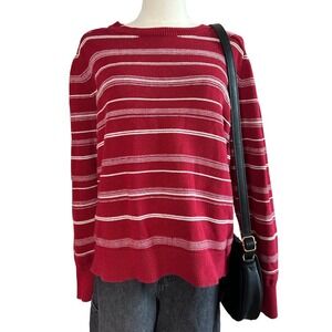 Pendleton Red White Striped Long Sleeve Crew Neck Sweater